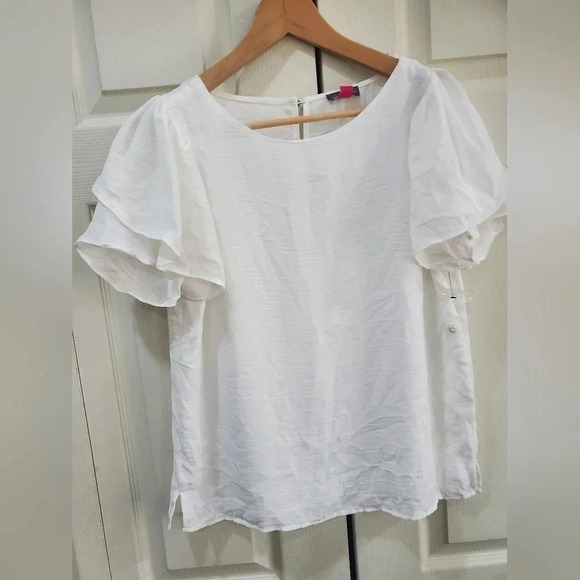 VINCE CAMUTO small‎ Tulip-Sleeve Top New Ivory - Picture 3 of 9